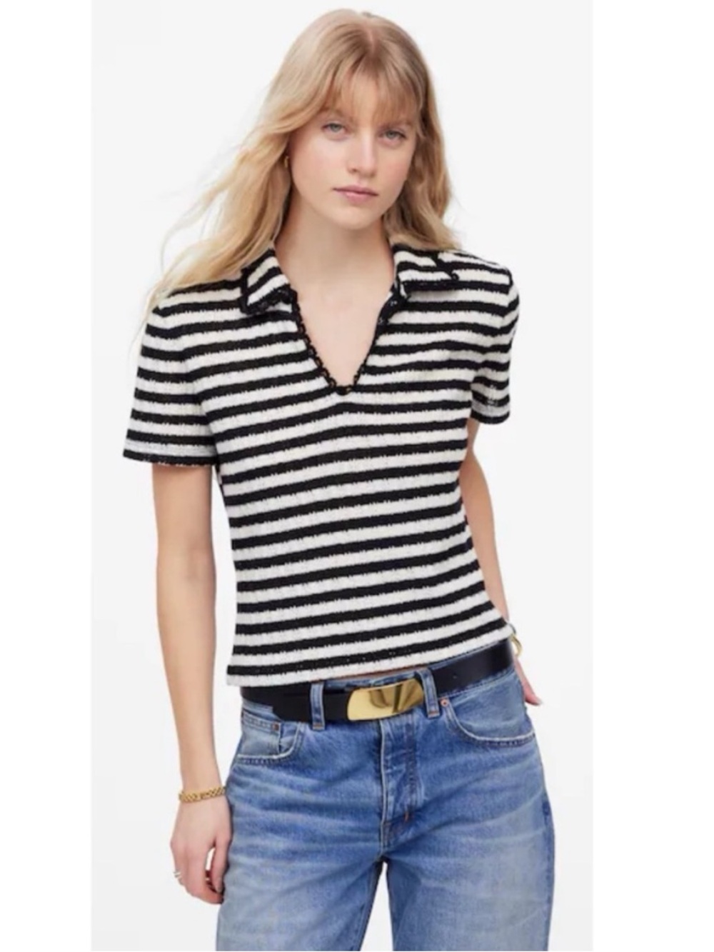 Madewell Striped Knit Polo Top